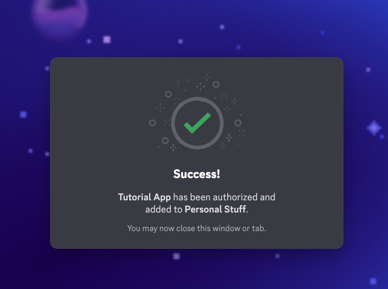 Modal shown after bot joins a server